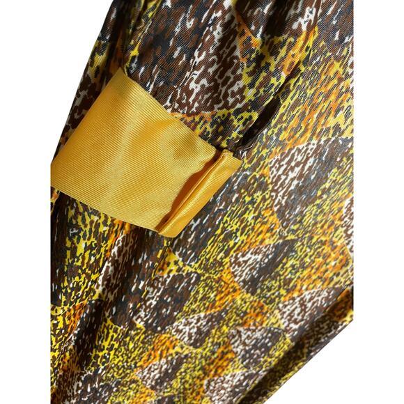 60s Mayfair Cotton Lined Yellow Fall Abstract Maxi Dress Pleated Long Sleeve - Picture 6 of 8